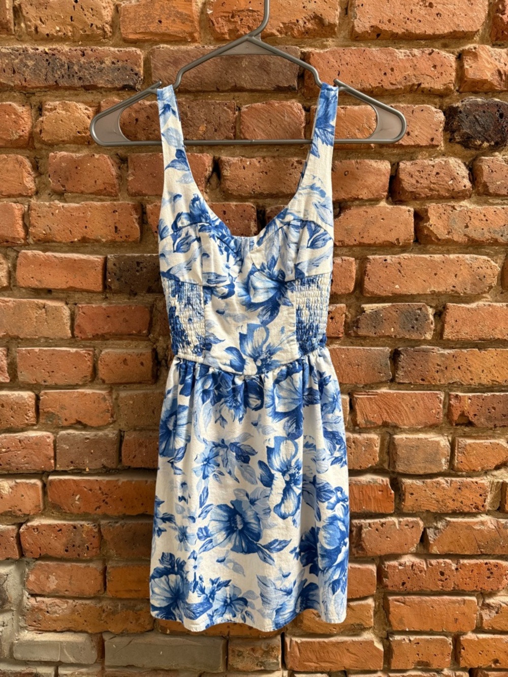 Hollister Blue and White Smocked Floral Dress